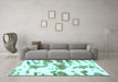 Machine Washable Abstract Turquoise Modern Area Rugs in a Living Room,, wshabs987turq