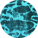 Round Abstract Turquoise Modern Rug, abs988turq