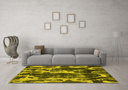 Machine Washable Abstract Yellow Modern Rug in a Living Room, wshabs988yw