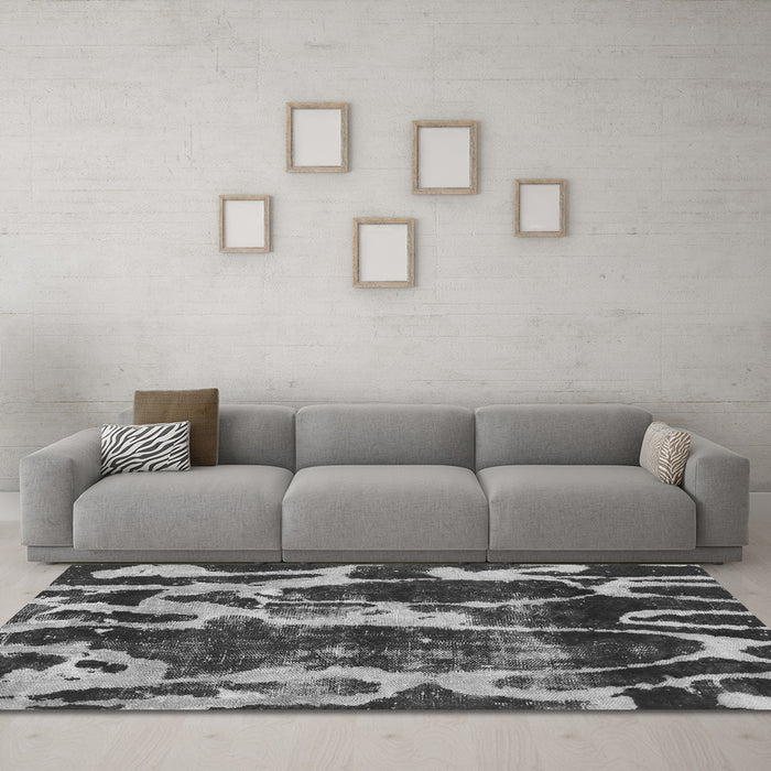 Machine Washable Abstract Gray Modern Rug in a Living Room,, wshabs988gry