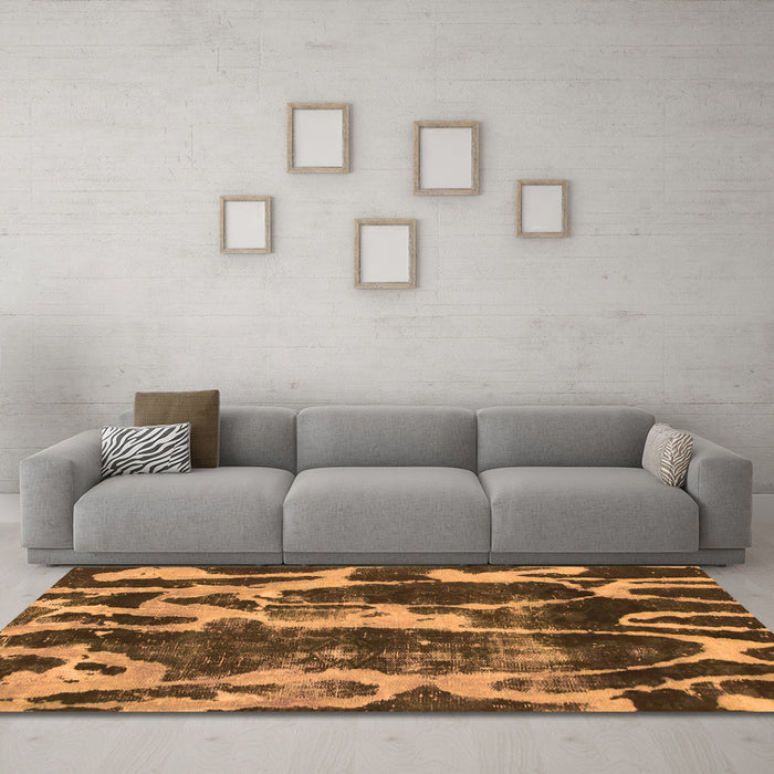 Machine Washable Abstract Orange Modern Area Rugs in a Living Room, wshabs988org