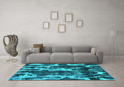 Machine Washable Abstract Turquoise Modern Area Rugs in a Living Room,, wshabs988turq