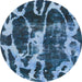 Round Machine Washable Abstract Iceberg Blue Rug, wshabs988