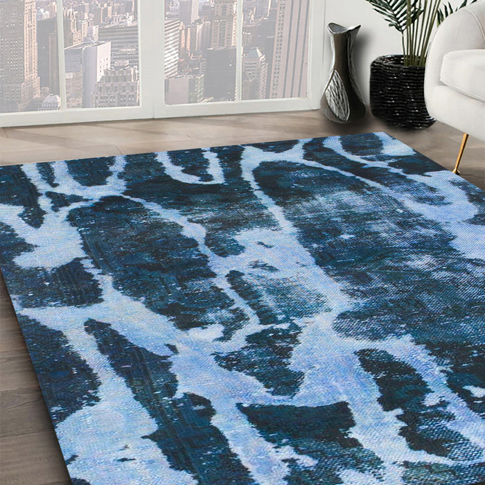 Abstract Iceberg Blue Modern Rug in Family Room, abs988