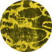 Round Abstract Yellow Modern Rug, abs988yw