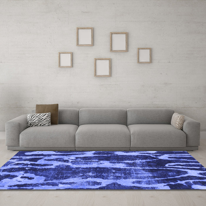 Machine Washable Abstract Blue Modern Rug in a Living Room, wshabs988blu
