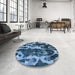 Round Machine Washable Abstract Iceberg Blue Rug in a Office, wshabs988
