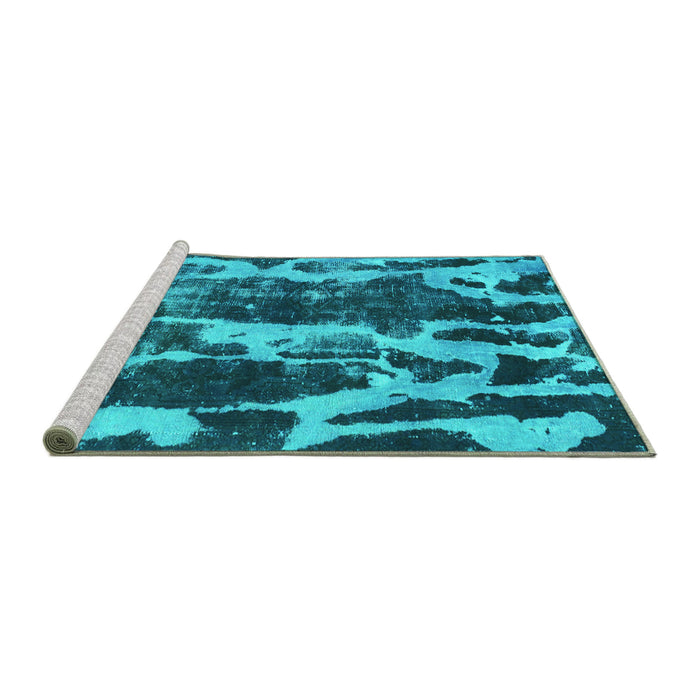 Sideview of Machine Washable Abstract Turquoise Modern Area Rugs, wshabs988turq