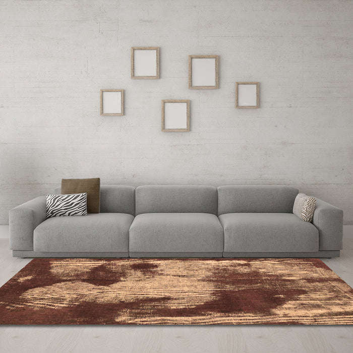 Machine Washable Abstract Brown Modern Rug in a Living Room,, wshabs989brn