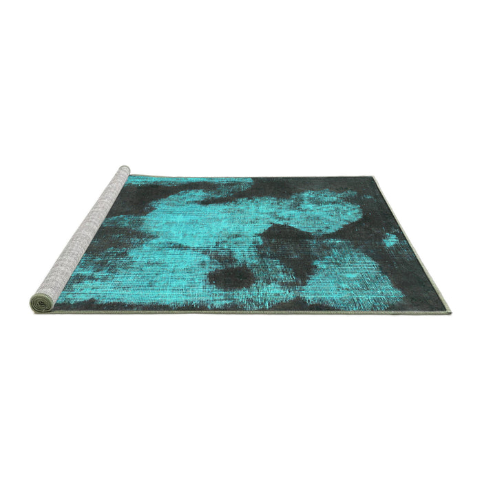 Sideview of Machine Washable Abstract Turquoise Modern Area Rugs, wshabs989turq