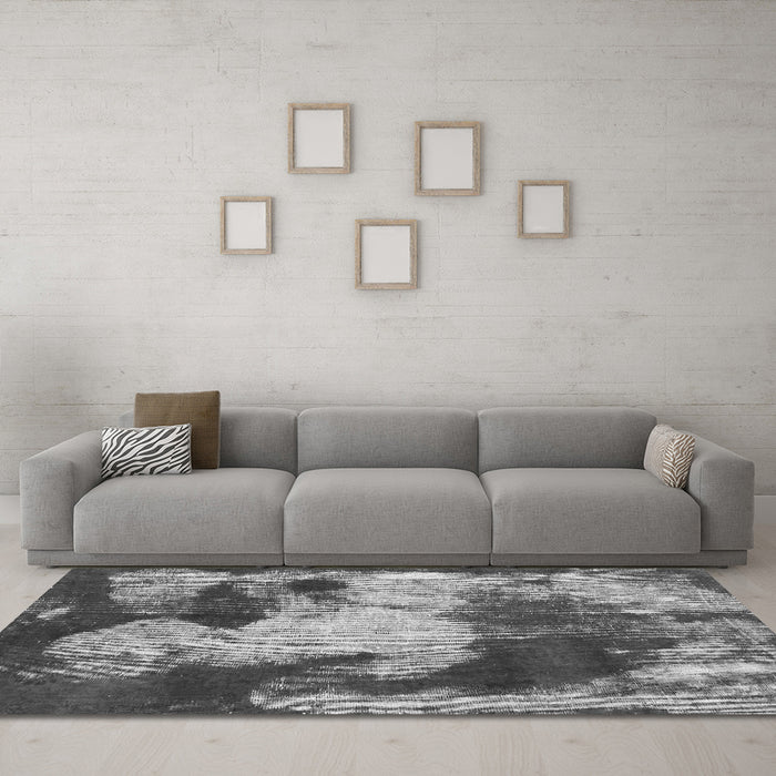 Machine Washable Abstract Gray Modern Rug in a Living Room,, wshabs989gry