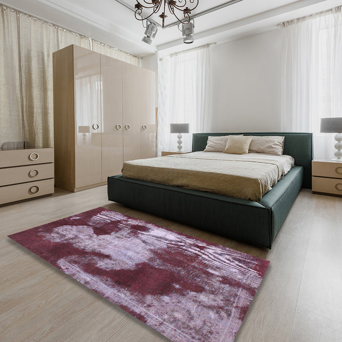 Machine Washable Abstract Purple Rug in a Bedroom, wshabs989