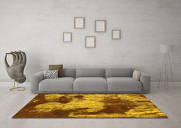 Machine Washable Abstract Yellow Modern Rug in a Living Room, wshabs989yw
