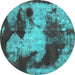 Round Abstract Turquoise Modern Rug, abs989turq