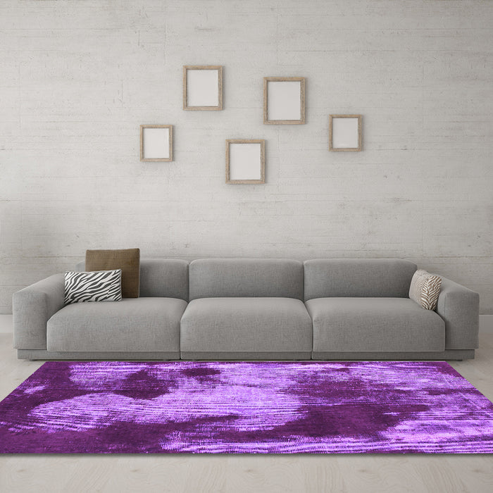 Machine Washable Abstract Purple Modern Area Rugs in a Living Room, wshabs989pur