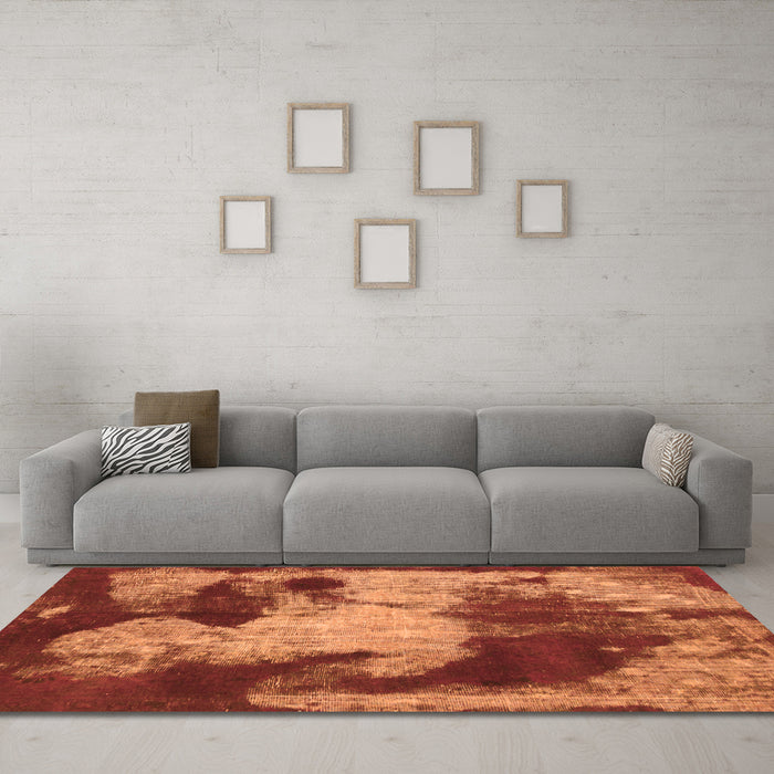Machine Washable Abstract Orange Modern Area Rugs in a Living Room, wshabs989org