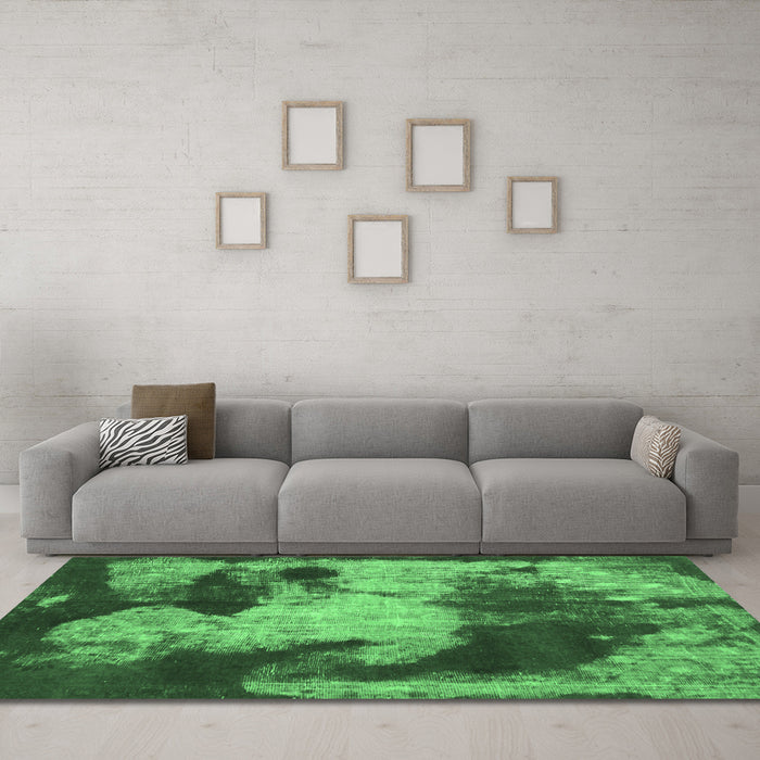 Machine Washable Abstract Emerald Green Modern Area Rugs in a Living Room,, wshabs989emgrn