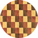 Round Machine Washable Checkered Brown Modern Rug, wshabs98brn