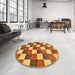 Round Machine Washable Abstract Yellow Rug in a Office, wshabs98