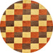 Round Abstract Yellow Checkered Rug, abs98