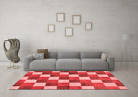 Machine Washable Checkered Red Modern Rug, wshabs98red