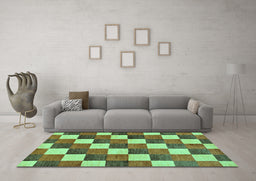 Machine Washable Checkered Turquoise Modern Area Rugs in a Living Room,, wshabs98turq