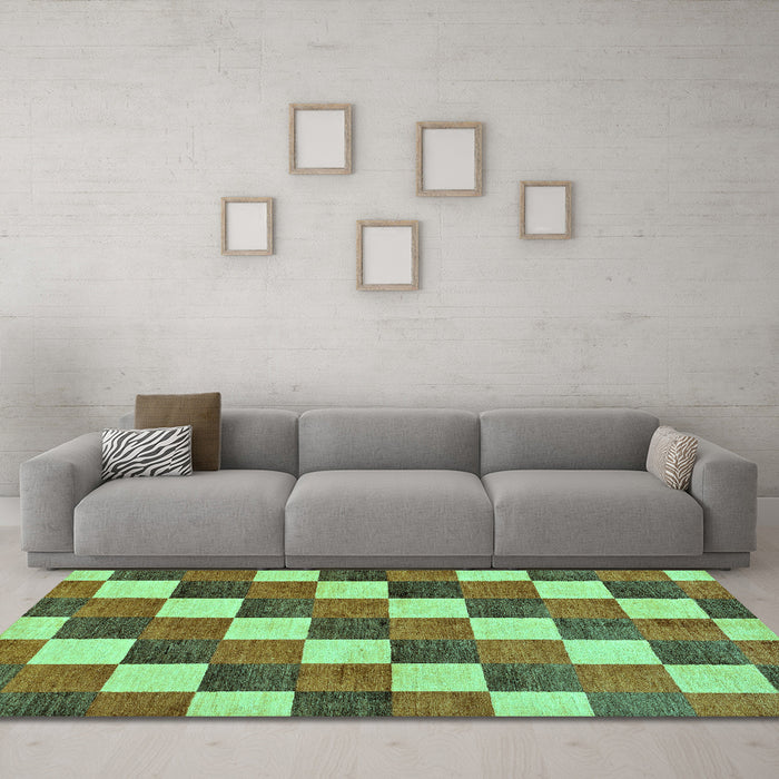 Machine Washable Checkered Turquoise Modern Area Rugs in a Living Room,, wshabs98turq