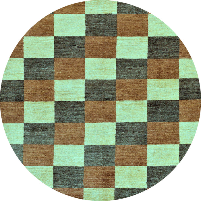 Round Machine Washable Checkered Light Blue Modern Rug, wshabs98lblu