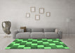 Machine Washable Checkered Emerald Green Modern Area Rugs in a Living Room,, wshabs98emgrn