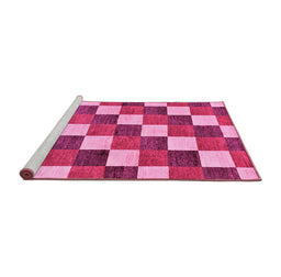 Sideview of Machine Washable Checkered Pink Modern Rug, wshabs98pnk