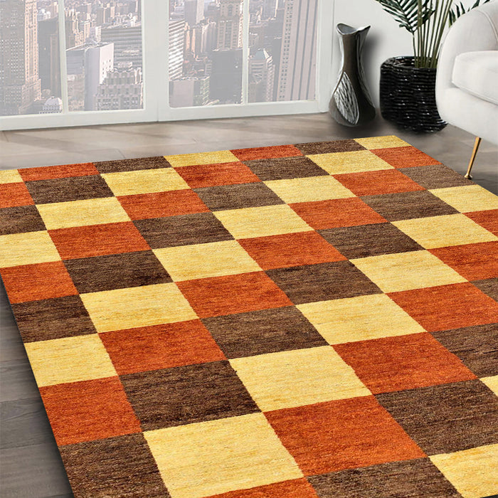 Abstract Yellow Checkered Rug in Family Room, abs98