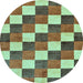 Round Checkered Light Blue Modern Rug, abs98lblu