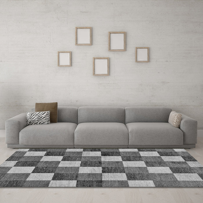 Machine Washable Checkered Gray Modern Rug in a Living Room,, wshabs98gry