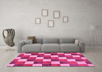 Machine Washable Checkered Pink Modern Rug, wshabs98pnk