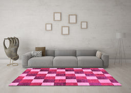 Machine Washable Checkered Pink Modern Rug in a Living Room, wshabs98pnk
