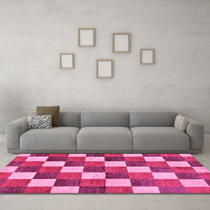 Machine Washable Checkered Pink Modern Rug in a Living Room, wshabs98pnk