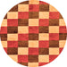 Round Machine Washable Checkered Orange Modern Area Rugs, wshabs98org