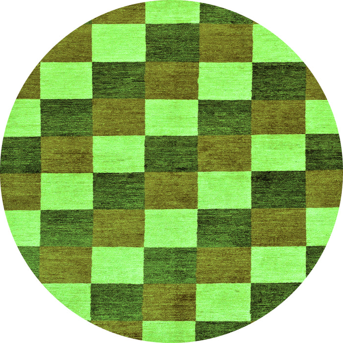 Round Machine Washable Checkered Green Modern Area Rugs, wshabs98grn