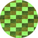 Round Machine Washable Checkered Green Modern Area Rugs, wshabs98grn