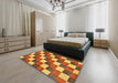 Abstract Yellow Checkered Rug in a Bedroom, abs98