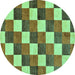 Round Machine Washable Checkered Turquoise Modern Area Rugs, wshabs98turq