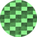 Round Machine Washable Checkered Emerald Green Modern Area Rugs, wshabs98emgrn