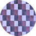 Round Machine Washable Checkered Blue Modern Rug, wshabs98blu