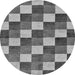 Round Machine Washable Checkered Gray Modern Rug, wshabs98gry