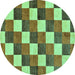 Round Checkered Turquoise Modern Rug, abs98turq