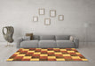 Machine Washable Checkered Brown Modern Rug in a Living Room,, wshabs98brn