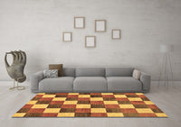 Machine Washable Checkered Brown Modern Rug, wshabs98brn