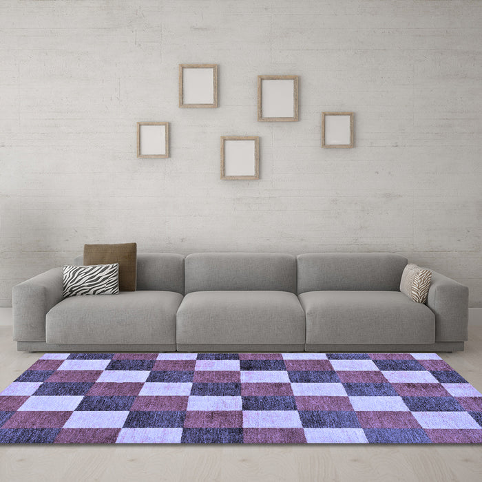 Machine Washable Checkered Blue Modern Rug in a Living Room, wshabs98blu