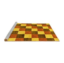 Sideview of Machine Washable Checkered Yellow Modern Rug, wshabs98yw