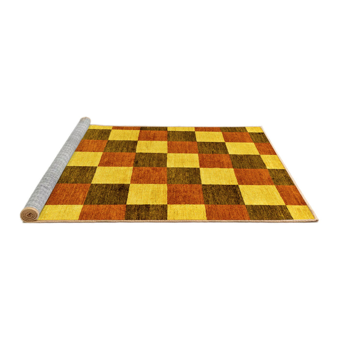 Sideview of Machine Washable Checkered Yellow Modern Rug, wshabs98yw